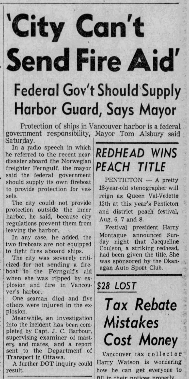 Newspaper clipping from The Vancouver Sun on Monday, May 11, 1959