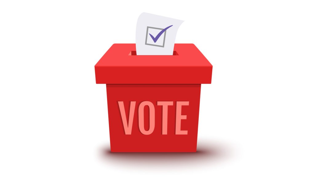 Boîte de scrutin rouge avec le mot vote